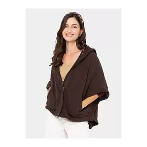 Peace Love World French Terry Zip Front Hooded Jacket Mole Large A682851